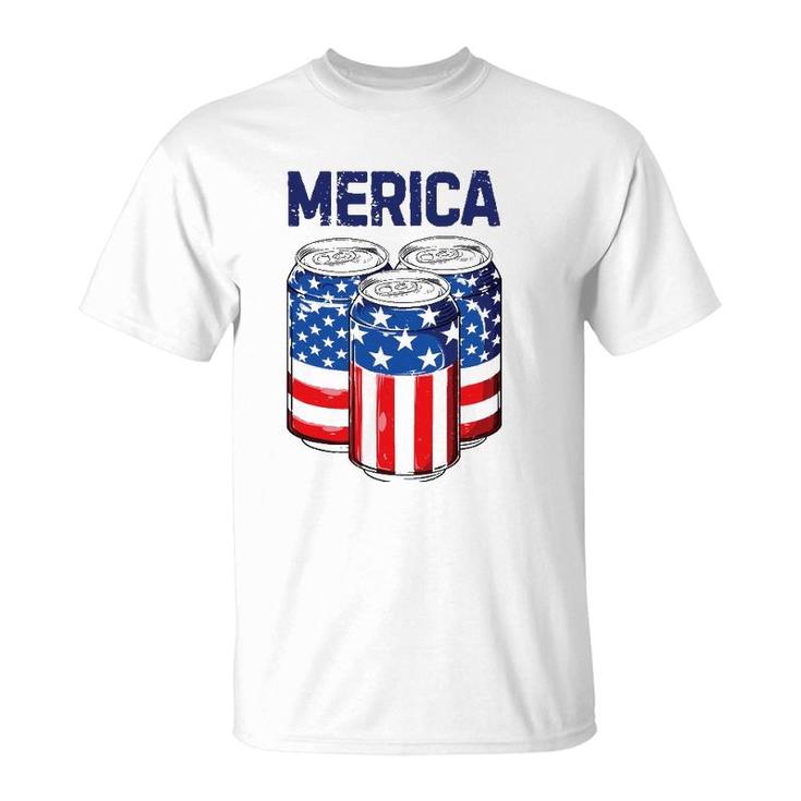 Beer Merica 4Th Of July Men Women American Flag Usa T-Shirt