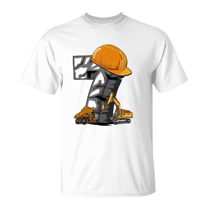 Birthday Boy 7 Construction Vehicle Excavator 7Th Birthday T-Shirt