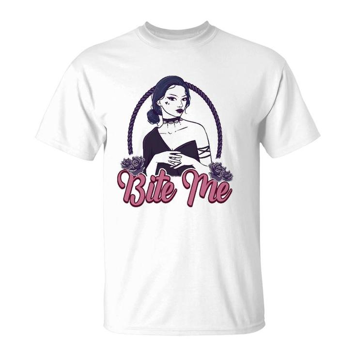 Bite Me Gothic Goth Girl Quote T-Shirt