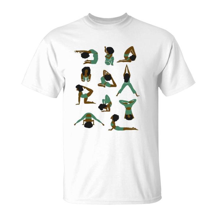 Black Woman Yoga - Yoga Poses - Black Girl Art Gift For Yogi T-Shirt