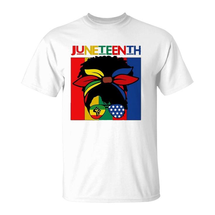 Black Women Messybun Juneteenth Independence Day T-Shirt