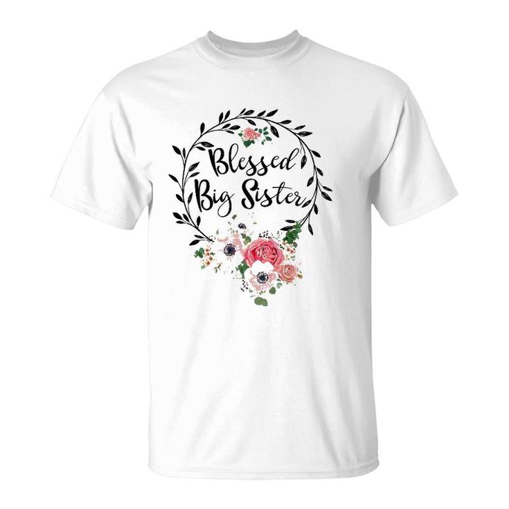 Blessed Big Sister  For Women Flower Decor Sister T-Shirt