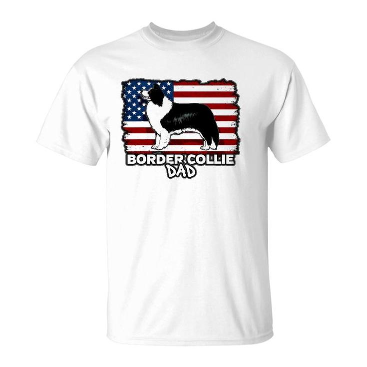 Border Collie Dad Dog American Flag T-Shirt