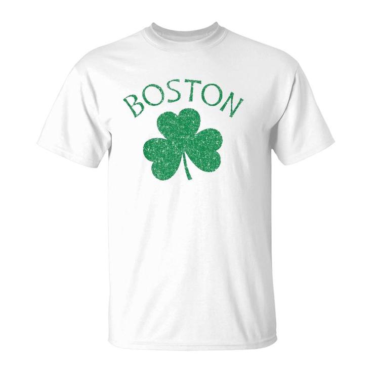 Boston Irish Shamrock Distressed Green Print  T-Shirt