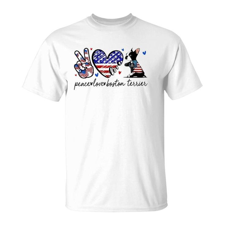 Boston Terrier Dog Lover Usa Flag 4Th Of July T-Shirt