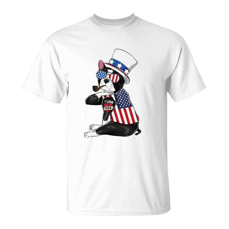 Boston Terrier Dog Merica 4Th Of July Usa American Flag Men T-Shirt