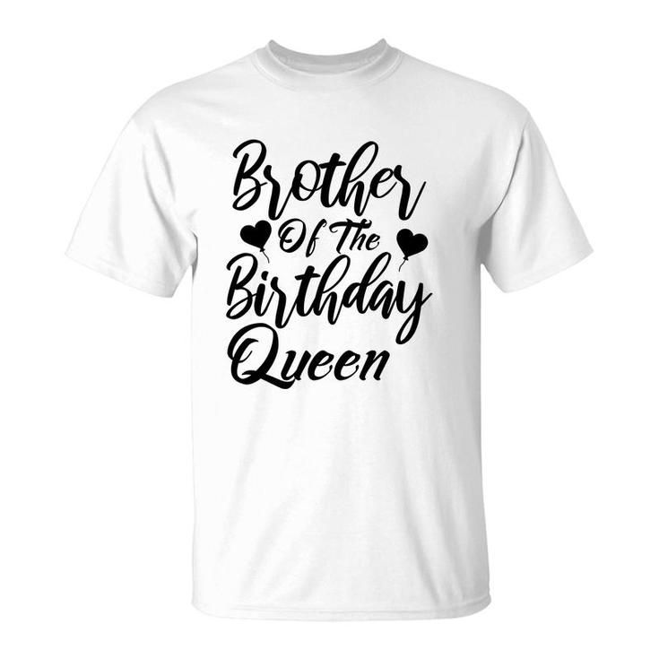 Brother Of The Birthday Queen Black Heart Design T-Shirt