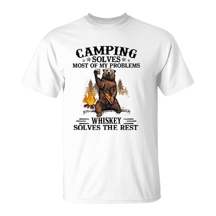 Camping Solves Most Of My Problems Bear And Whiskey T-Shirt