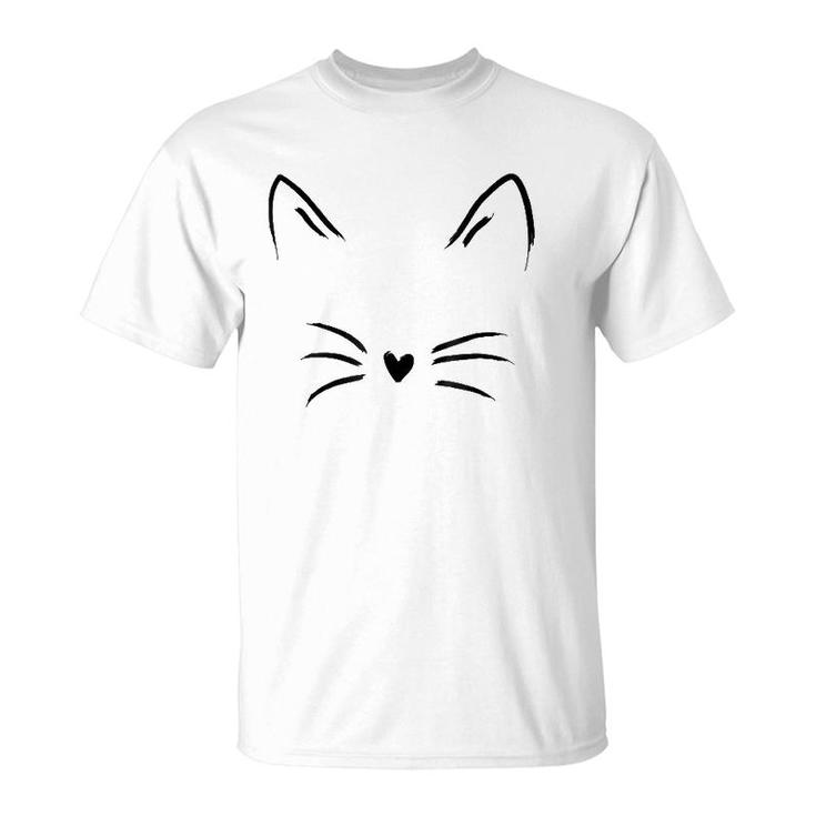 Cat Face Whiskers Print Tee Kitty Lover T-Shirt