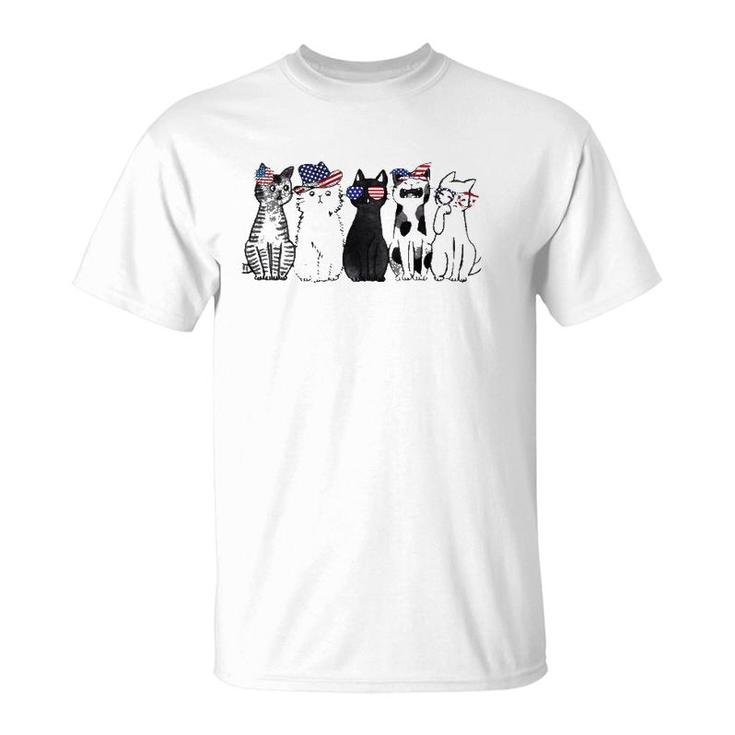 Cat Lover July 4Th Fourth Of July Funny Cats American Flag T-Shirt
