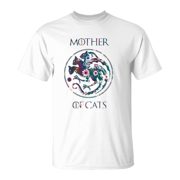 Cat Lovers  Mother Of Cats With Floral Art T-Shirt
