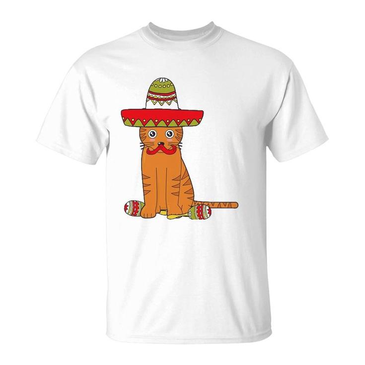 Cat Meow Sumbrero Mustache Mexican Funny Cinco De Mayo Gift T-Shirt