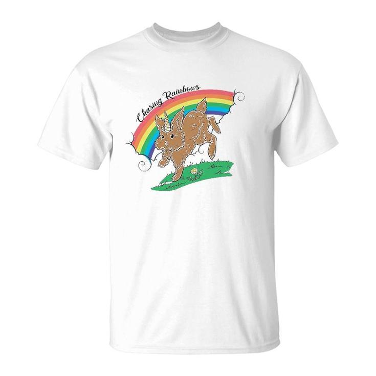 Chasing Rainbows Bunnicorn Art Rabbit Lover T-Shirt