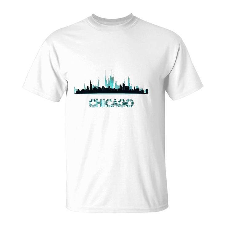 Chicago Skyline Design Windy City Lovers Gift Nice Souvenir Premium T-Shirt