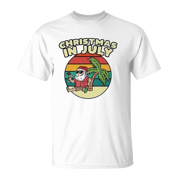 Christmas In July Summer Santa Vintage Xmas Tropical Gift T-Shirt