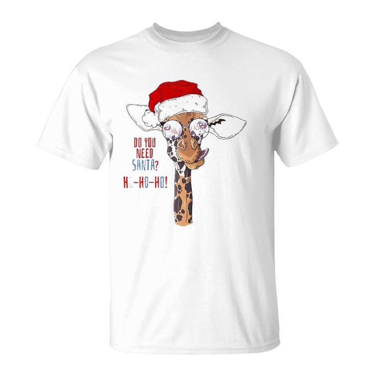 Christmas New Year Holiday , Xmas Santa Claus Giraffe Raglan Baseball Tee T-Shirt