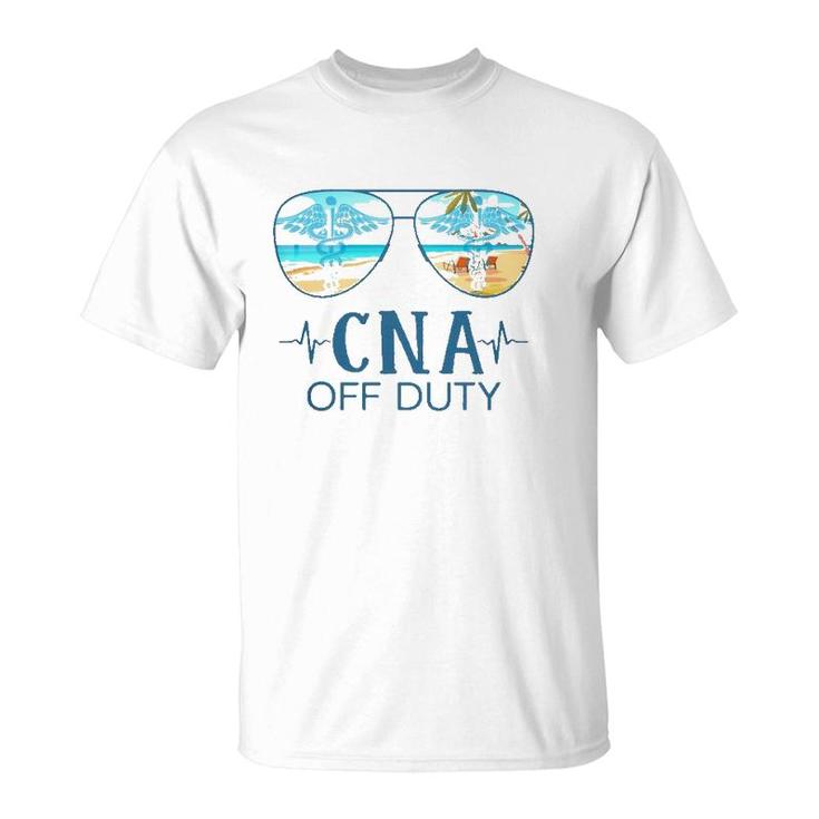 Cna Off Duty Nurse Caduceus Summer Vacation Beach Sunglasses Heartbeat T-Shirt