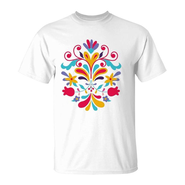 Colorful Floral Mexican Otomi Flowers Floral Otomi Gift T-Shirt