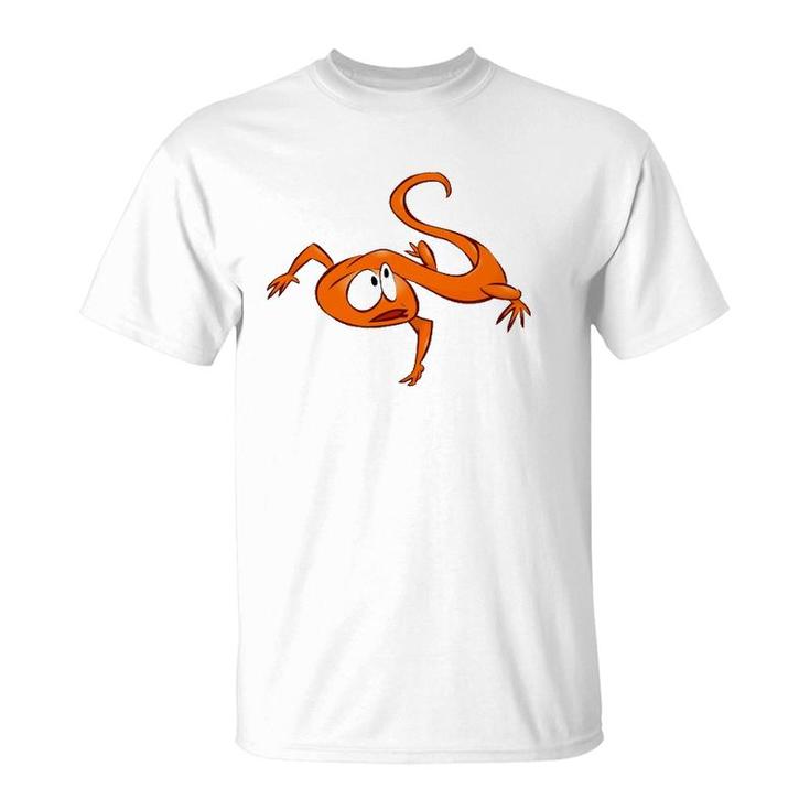 Cool Cartoon Orange Baby Lizard Design T-Shirt