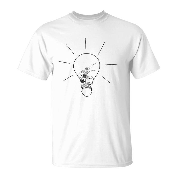 Cool Idea Light Bulb Vintage Flowers Leaves T-Shirt