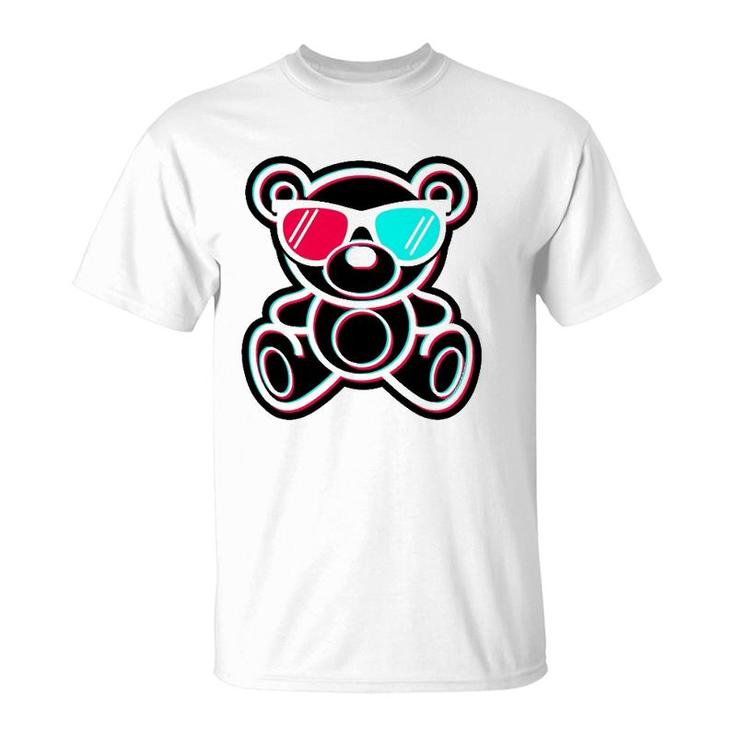 Cool Teddy Bear Glitch Effect With 3D Glasses T-Shirt