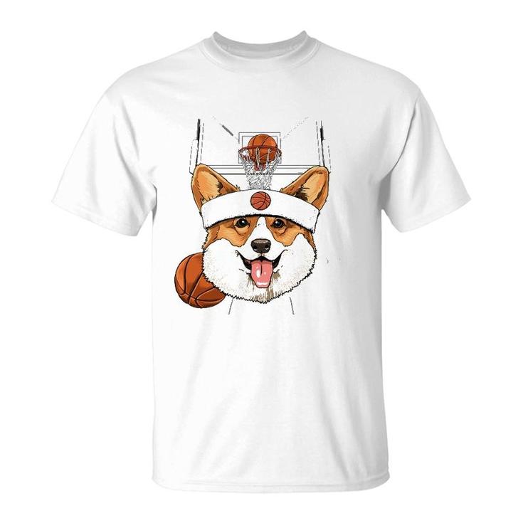 Corgi Basketball Dog Lovers Basketball Player T-Shirt