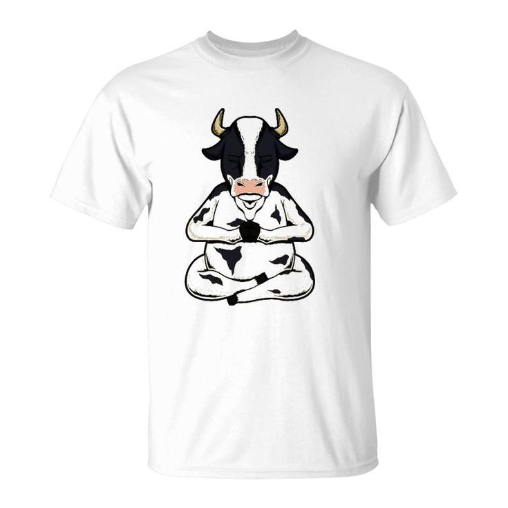 Cow Yoga Meditating Calf Yogi Bull Sitting Yoga Pose Namaste T-Shirt