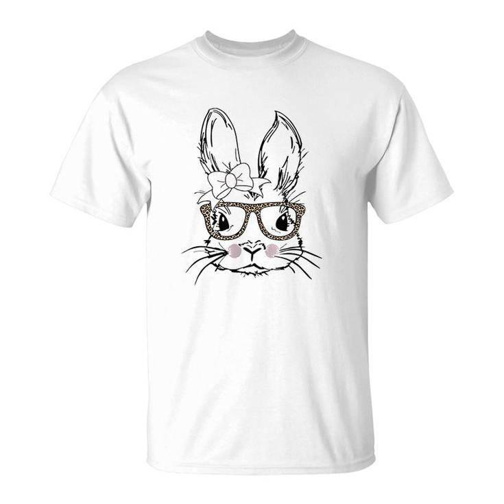 Cute Bunny Face Leopard Print Glasses T-Shirt