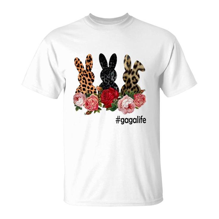 Cute Bunny Flowers Gaga Life Happy Easter Sunday Floral Leopard Plaid Women Gift T-Shirt
