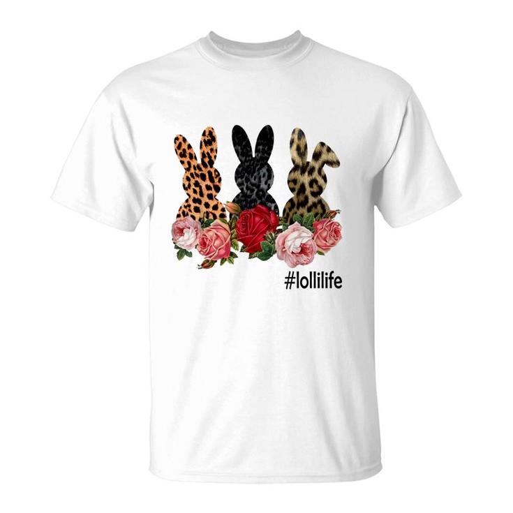 Cute Bunny Flowers Lolli Life Happy Easter Sunday Floral Leopard Plaid Women Gift T-Shirt