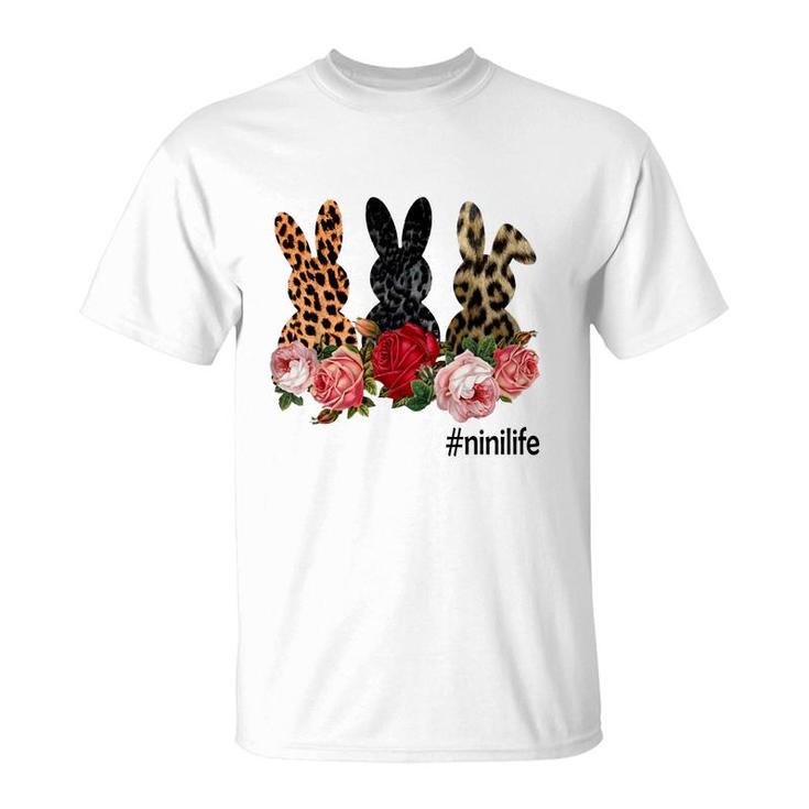 Cute Bunny Flowers Nini Life Happy Easter Sunday Floral Leopard Plaid Women Gift T-Shirt