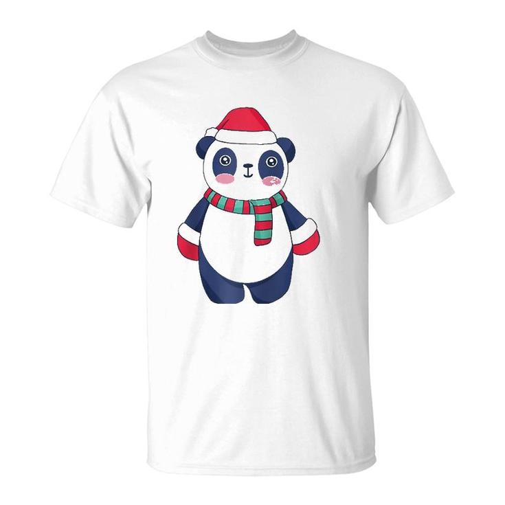 Cute Christmas Baby Panda Bear Santa Hat Scarf And Gloves Raglan Baseball Tee T-Shirt