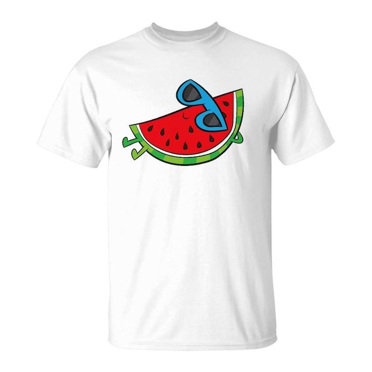 Cute Melon Summer Fruit Sunglasses On Watermelon T-Shirt