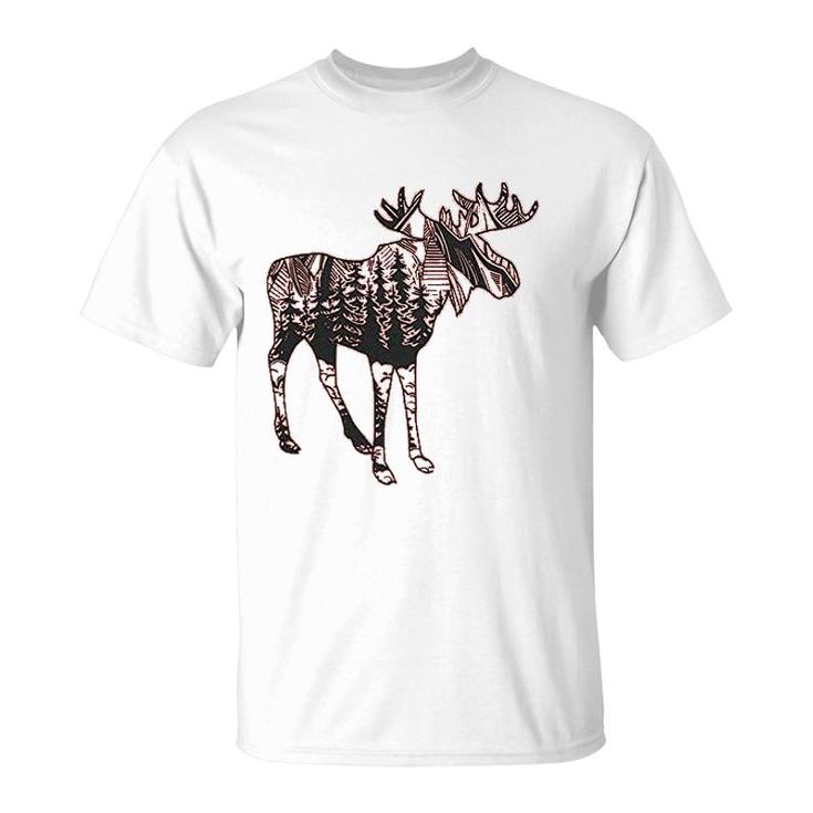 Cute Moose Printed Camping T-Shirt