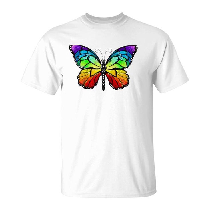 Cute Rainbow Monarch Butterfly Aesthetic Gift Raglan Baseball Tee T-Shirt