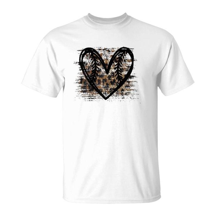 Cute Softball Baseball Leopard Print For Women Teen Girls T-Shirt