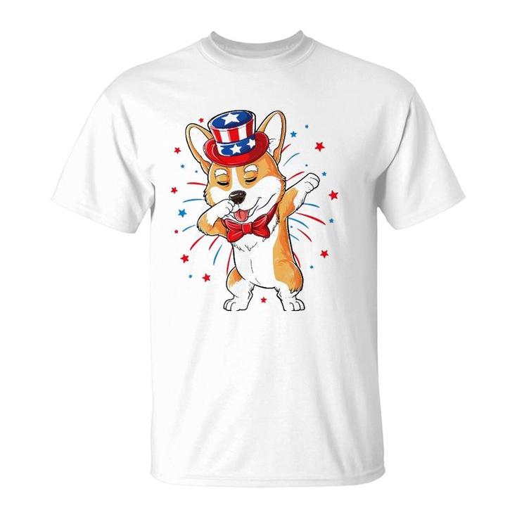 Dabbing Corgi 4Th Of July Merica Dog Usa American Flag Kids  T-Shirt