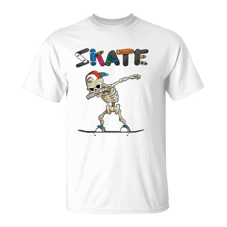 Dabbing Skater For Boys And Men Skeleton Skateboard T-Shirt
