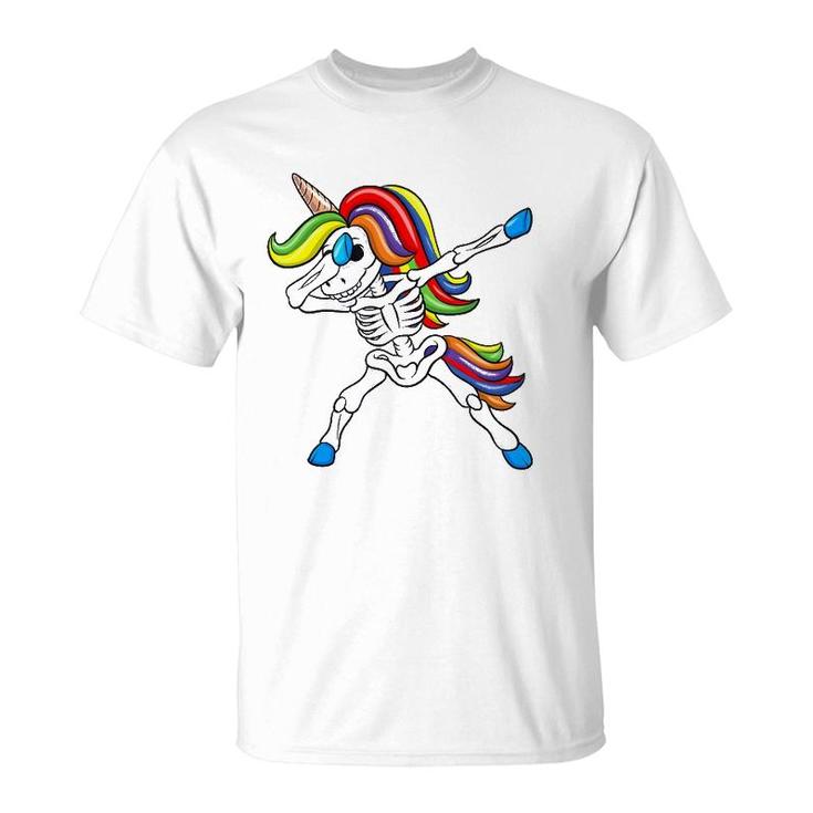 Dabbing Skeleton Unicorn  Kids Girls Halloween Gift Dab T-Shirt