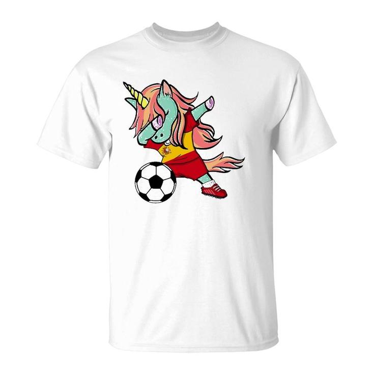 Dabbing Unicorn Soccer Spain Jersey  Spanish Football T-Shirt