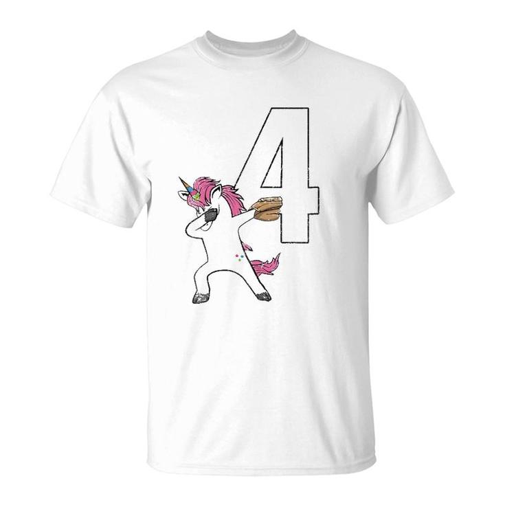Dabbing Unicorn Softball Number 4 - Softball Jersey T-Shirt