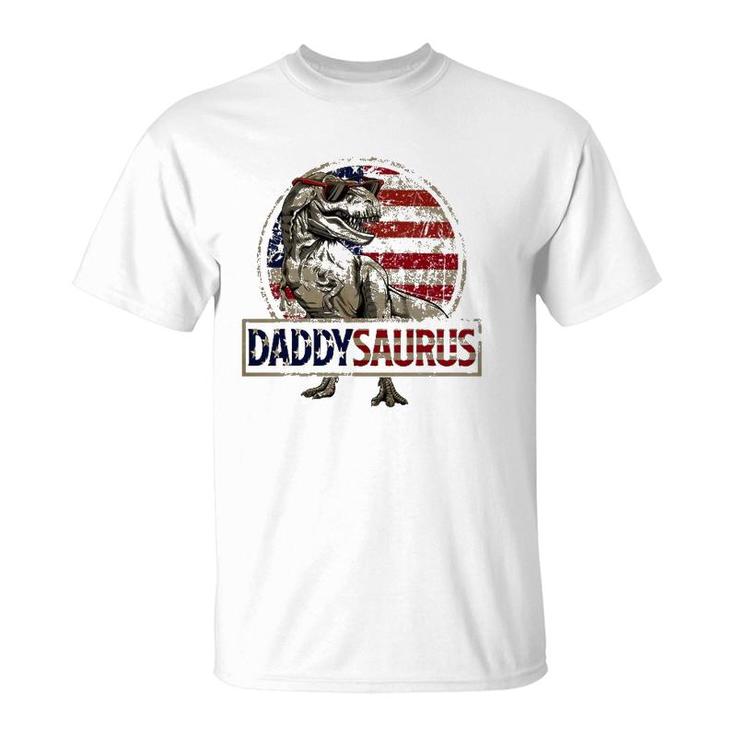 Daddysaurusrex Dinosaur American Flag Dad Father's Day T-Shirt