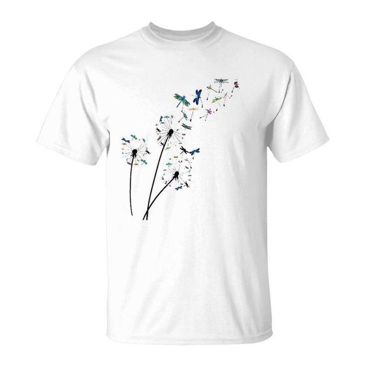 Dandelion Dragonfly Flower Floral Dragonfly Tree T-Shirt