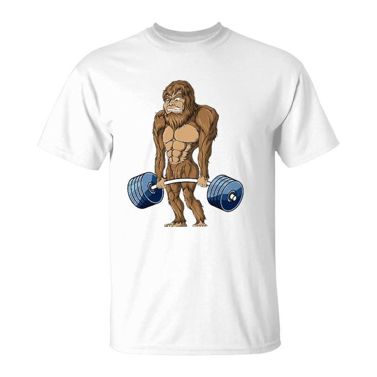 Deadlifting Sasquatch Bigfoot Weightlifting Workout T-Shirt