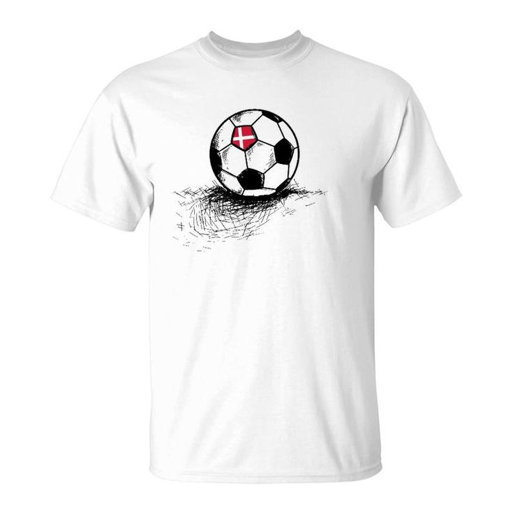 Denmark Soccer Ball Flag Jersey  Danish Football Gift T-Shirt