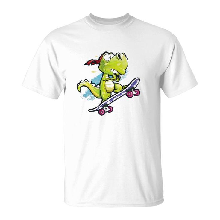 Dino Skateboard  Boys Skateboarding Kids Men Dinosaur T-Shirt