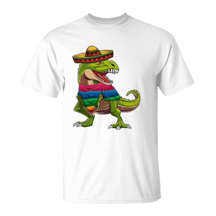 Dinosaur Mexican Poncho Sombrero Cinco De Mayo Boys T-Shirt