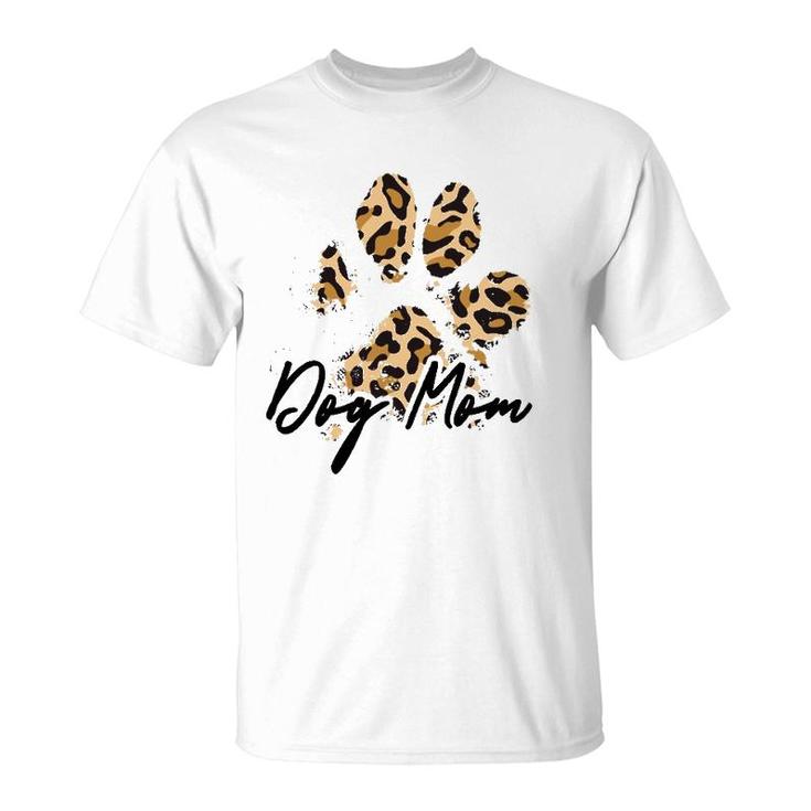 Dog Mom Gift Leopard Paw Print Fur Mama T-Shirt