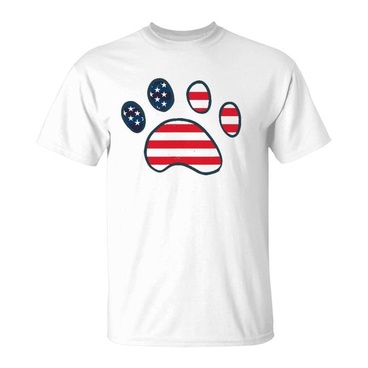 Dog Paw American Flag Patriotic Decor Outfit 4Th Of July T-Shirt