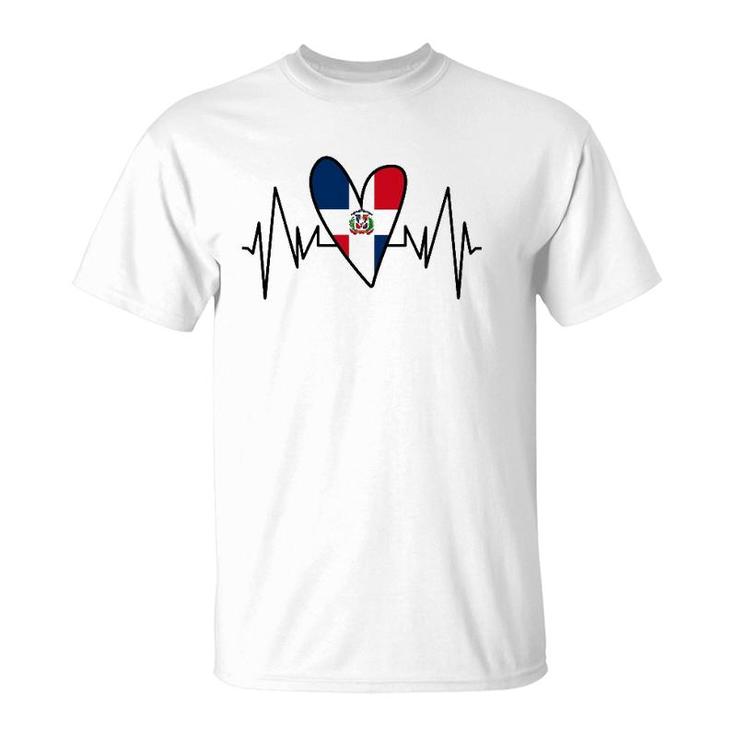 Dominican Flag Heartbeat Ekg Heart T-Shirt